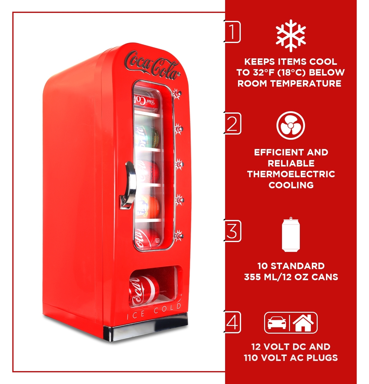 Coca-Cola 10 Can Retro Vending Machine Style Mini Fridge, AC/DC – GGMyHome