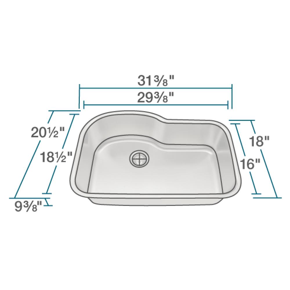 MR Direct 346 16 Gauge Undermount Stainless Steel 31-3/8 in. Single ...