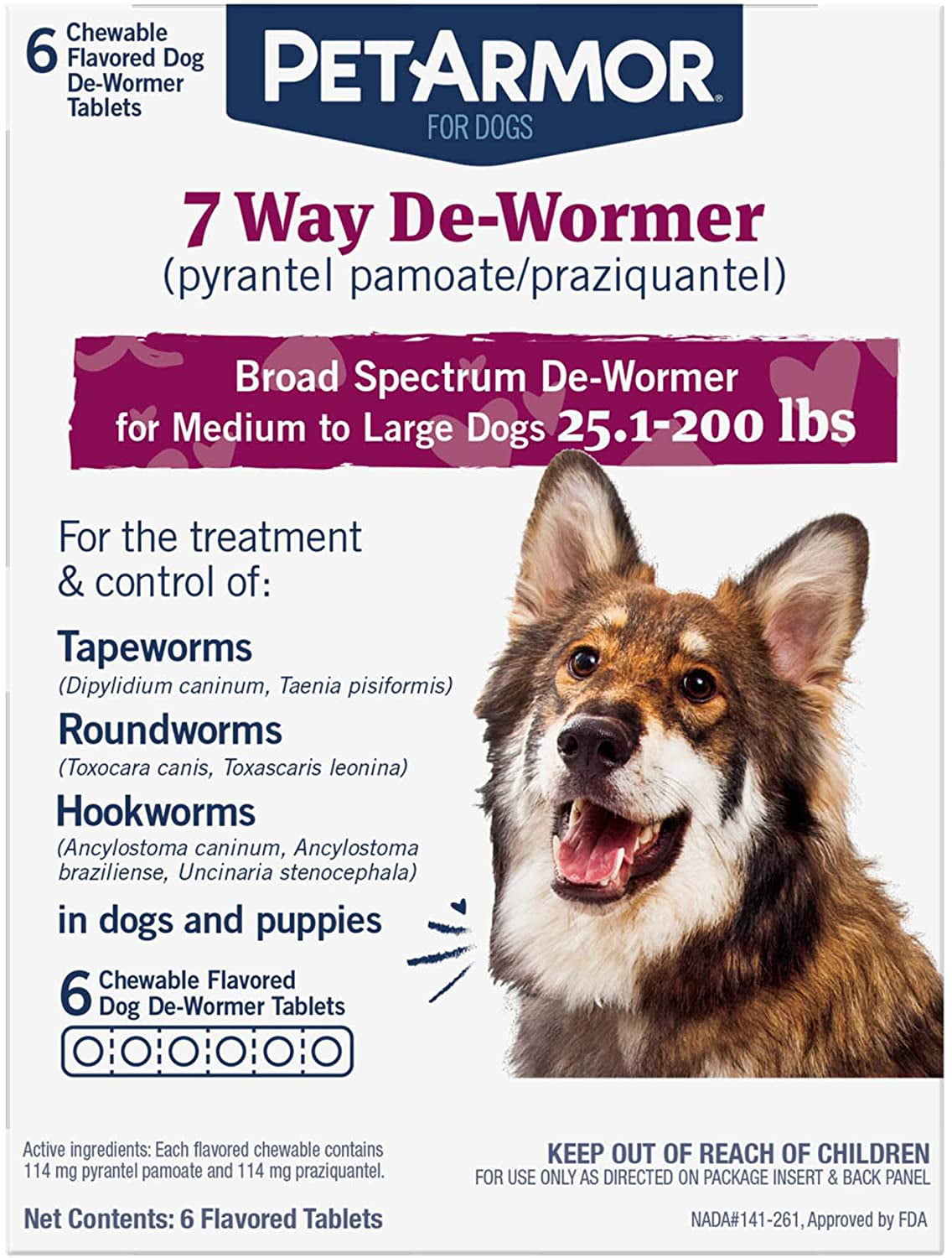 PETARMOR 7 Way Chewable De-Wormer for Medium and Large Dogs, 6 pc ...